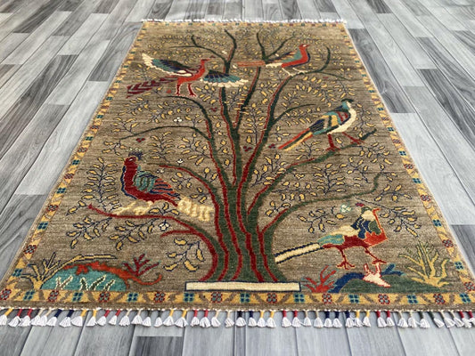 Handmade Afghan Wool Rug, Tree of Life Design (148 X 98 CM)