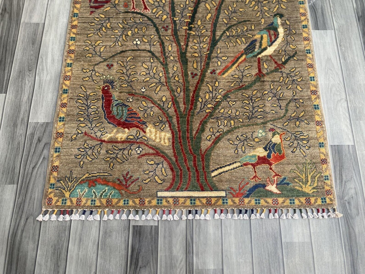 Handmade Afghan Wool Rug, Tree of Life Design (148 X 98 CM)