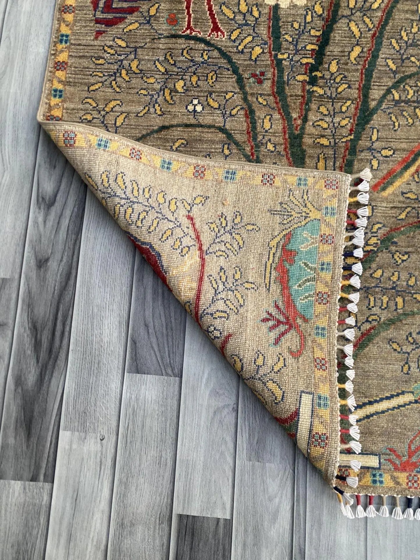 Handmade Afghan Wool Rug, Tree of Life Design (148 X 98 CM)