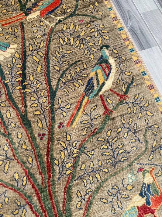 Handmade Afghan Wool Rug, Tree of Life Design (148 X 98 CM)