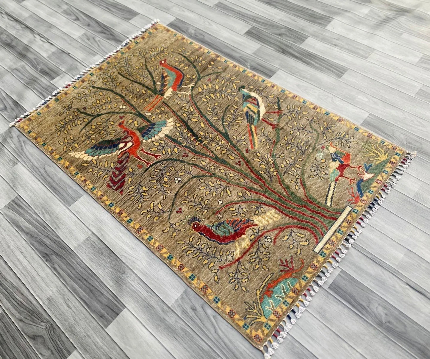 Handmade Afghan Wool Rug, Tree of Life Design (148 X 98 CM)
