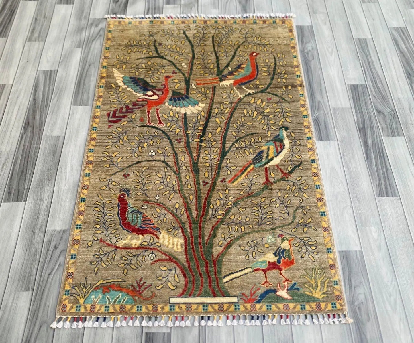 Handmade Afghan Wool Rug, Tree of Life Design (148 X 98 CM)