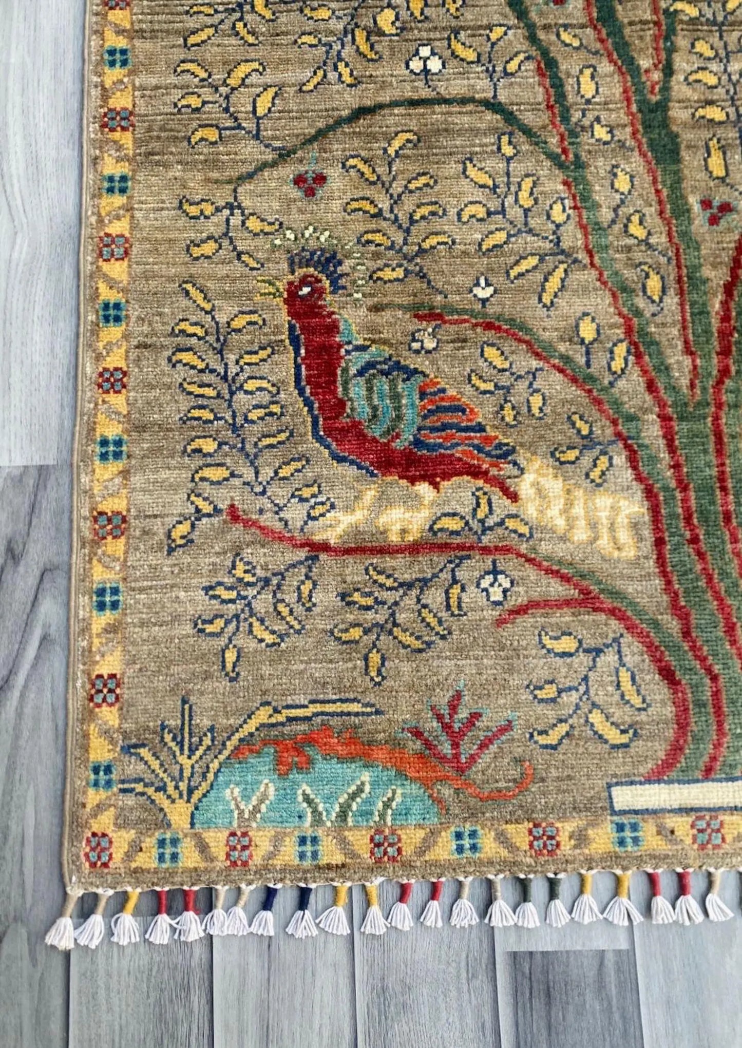 Handmade Afghan Wool Rug, Tree of Life Design (148 X 98 CM)