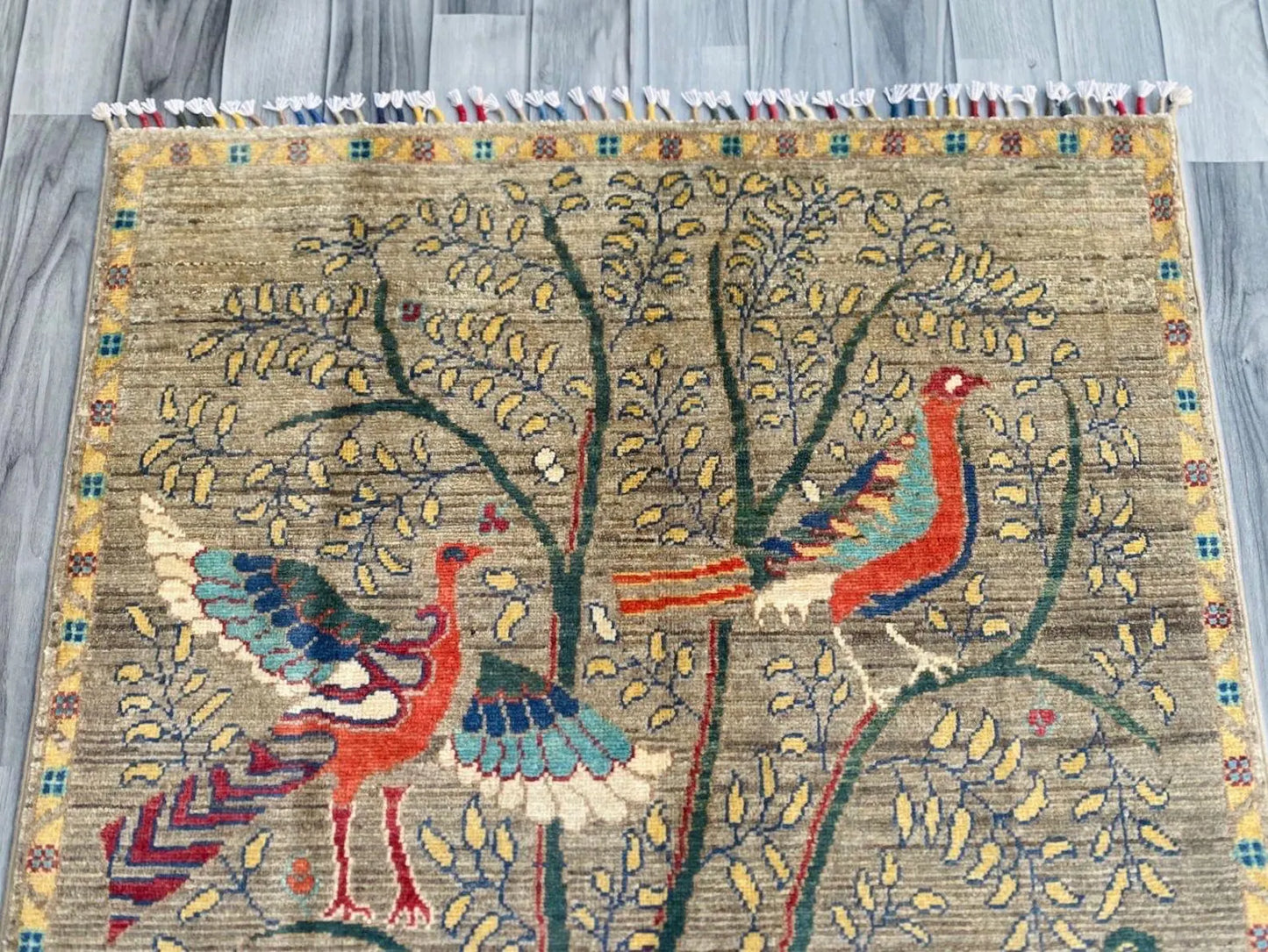 Handmade Afghan Wool Rug, Tree of Life Design (148 X 98 CM)