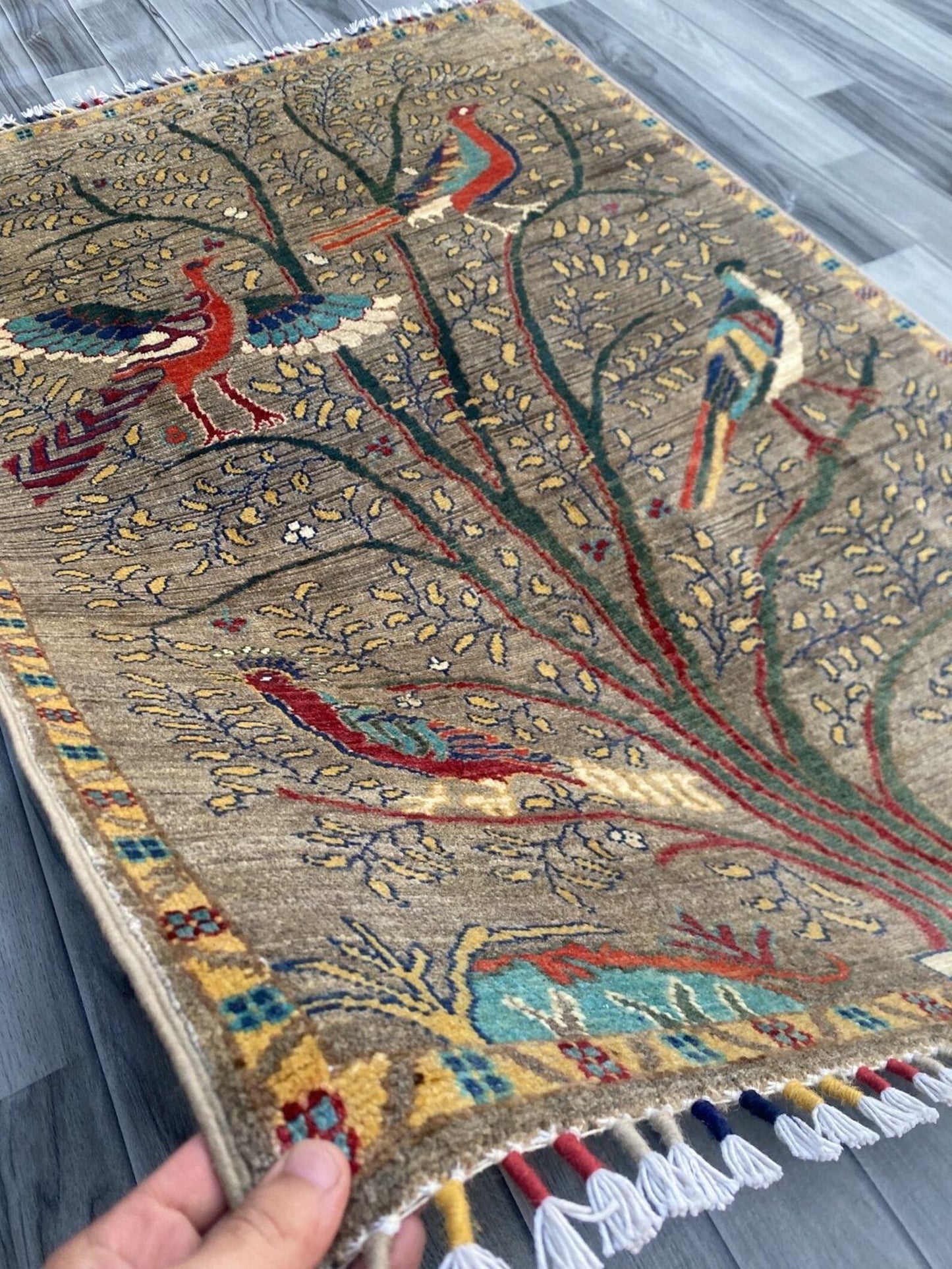 Handmade Afghan Wool Rug, Tree of Life Design (148 X 98 CM)
