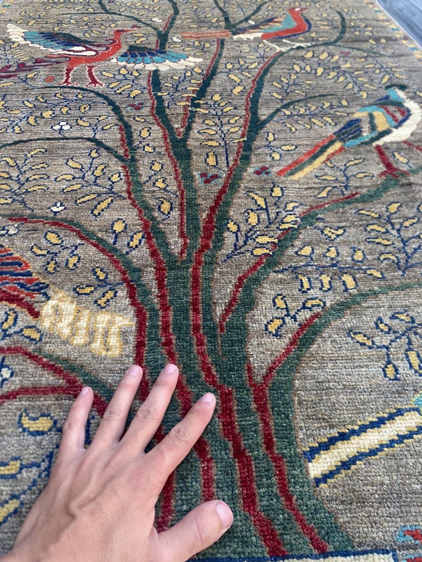 Handmade Afghan Wool Rug, Tree of Life Design (148 X 98 CM)