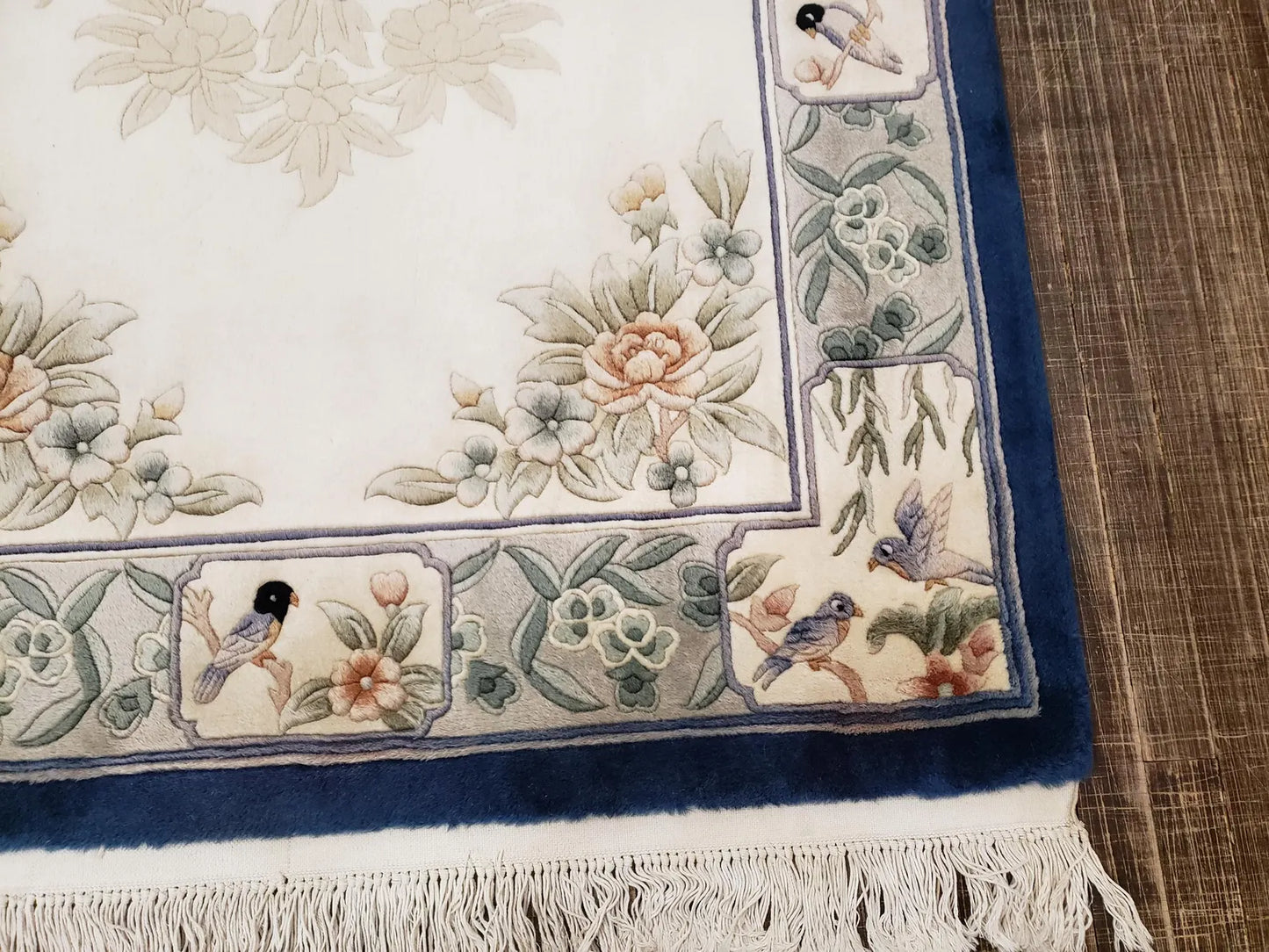 Elegant Floral Traditional Area Rug with Blue Border – Soft Luxury Carpet for Living Room & Bedroom