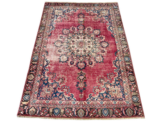 Vintage Persian Style Distressed Area Rug – Traditional Floral Medallion Carpet