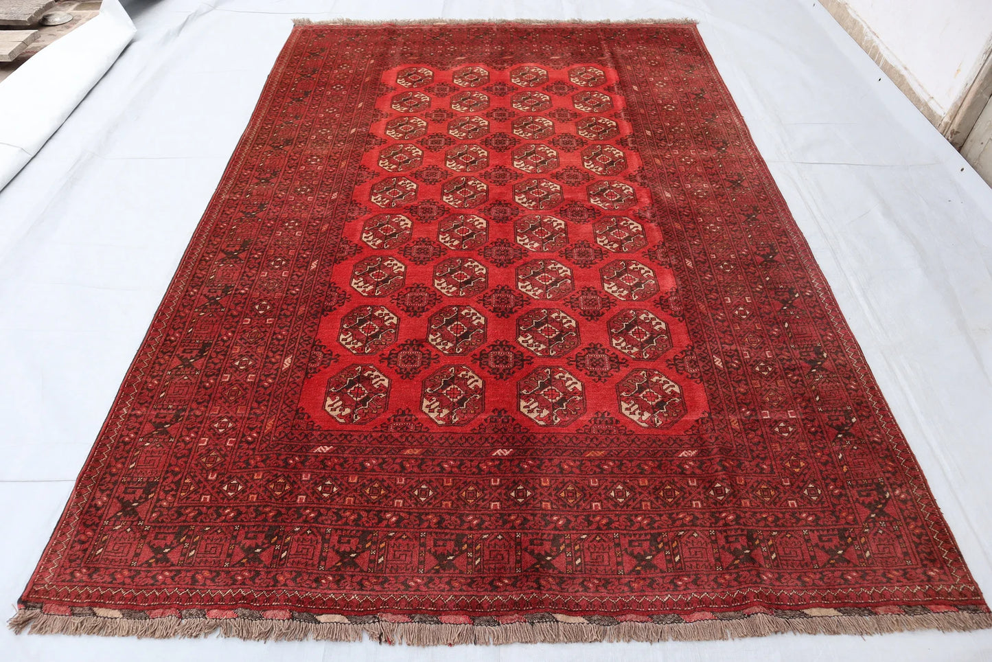 Handmade Afghan Bokhara Rug – Traditional Red Oriental Wool Carpet